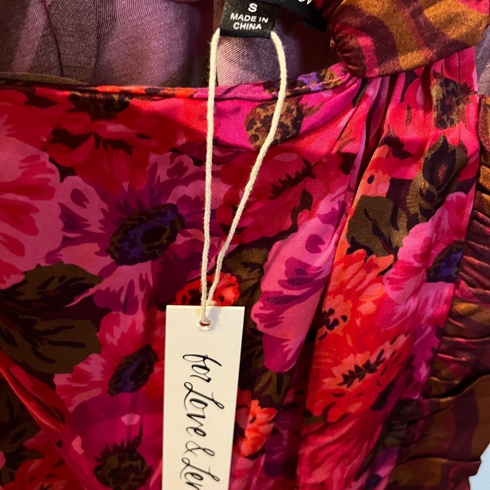 *NWT For Love & Lemons Rita Midi Dress Funky Floral Asymmetrical Size S Cut Out - Picture 5 of 7